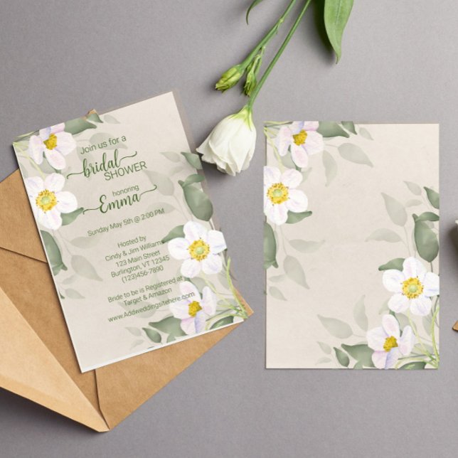 Modern white flower greenery Bridal Shower   Save The Date (Creator Uploaded)