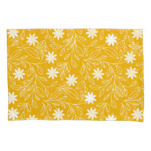 Modern White Flower Leaf Yellow Pillowcase