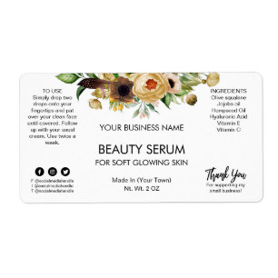 Modern White Flowers Face Serum Labels