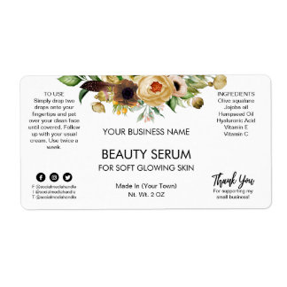 Modern White Flowers Face Serum Labels