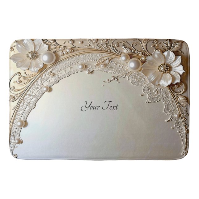 Modern White Flowers Pearls Bath Mat (Front)