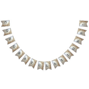 Modern White Flowers Pearls Bunting Flag