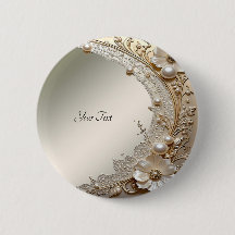 Modern White Flowers Pearls Button