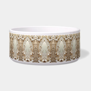 Modern White Flowers Pearls Ceramic Pet Bowl