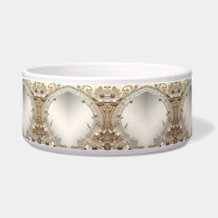 Modern White Flowers Pearls Ceramic Pet Bowl