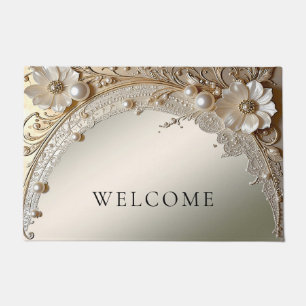 Modern White Flowers Pearls Doormat