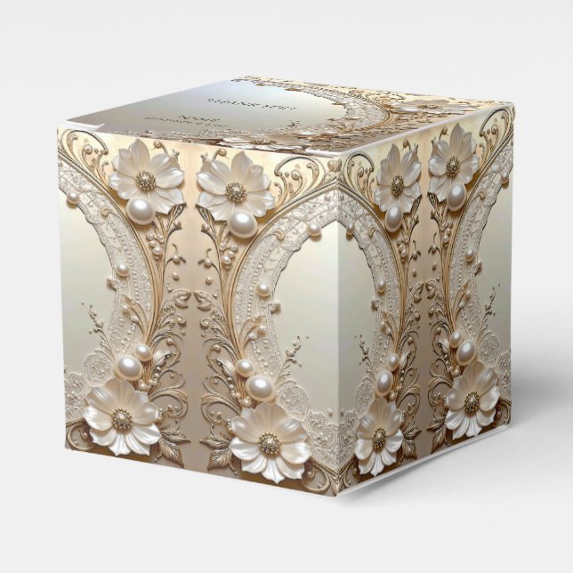 Modern White Flowers Pearls Favor Box (Front Side)