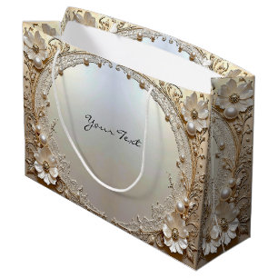Modern White Flowers Pearls Gift Bag