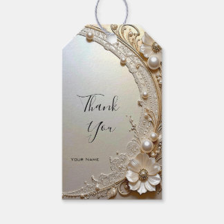 Modern White Flowers Pearls Gift Tag