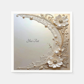 Modern White Flowers Pearls Napkin