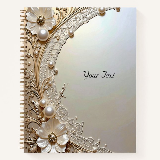 Modern White Flowers Pearls Notebook (Front)