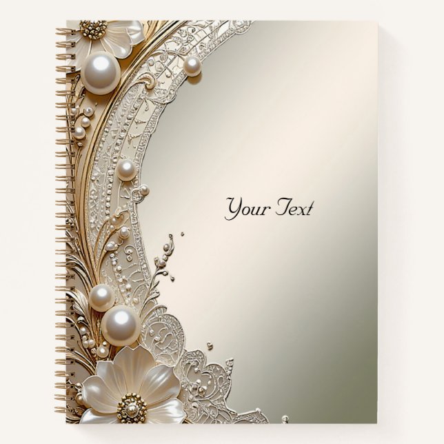 Modern White Flowers Pearls Notebook (Front)