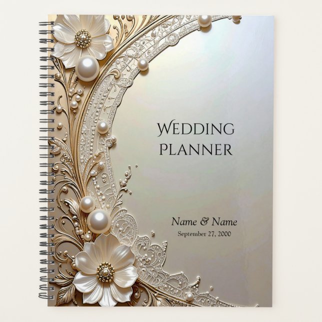 Modern White Flowers Pearls Planner (Front)