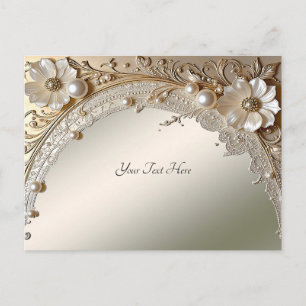 Modern White Flowers Pearls Postcard
