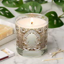 Modern White Flowers Pearls Scented Jar Candle