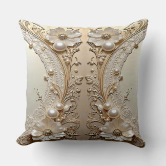 Modern White Flowers Pearls Throw Pillow