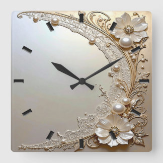 Modern White Flowers Pearls Wall Clock