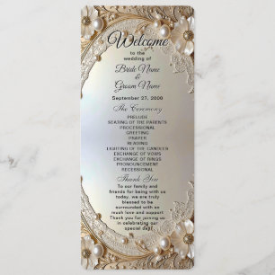 Modern White Flowers Pearls Wedding Program