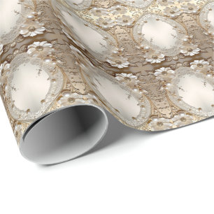Modern White Flowers Pearls Wrapping Paper
