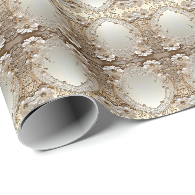 Modern White Flowers Pearls Wrapping Paper (Roll Corner)