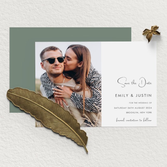 Modern White Flowers Photo Save the Date Wedding Invitation (Creator Uploaded)