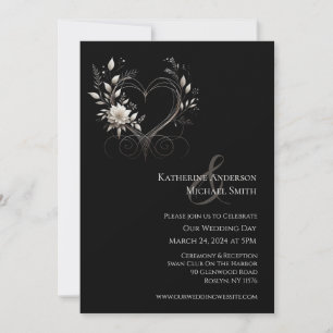 Modern White Flowers with a Heart Invitation