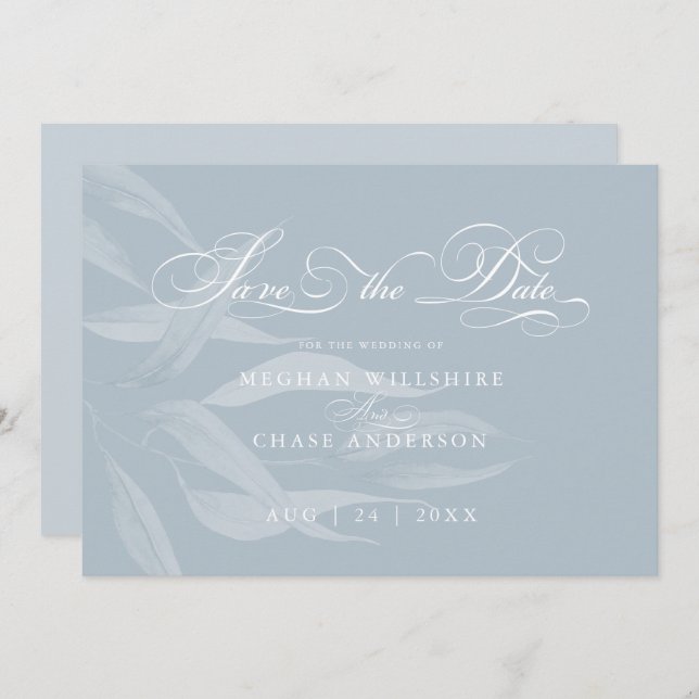 Modern White Foliage on Dusty Blue (Front/Back)