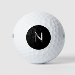 Modern White Font Black Circle Monogram Golf Balls