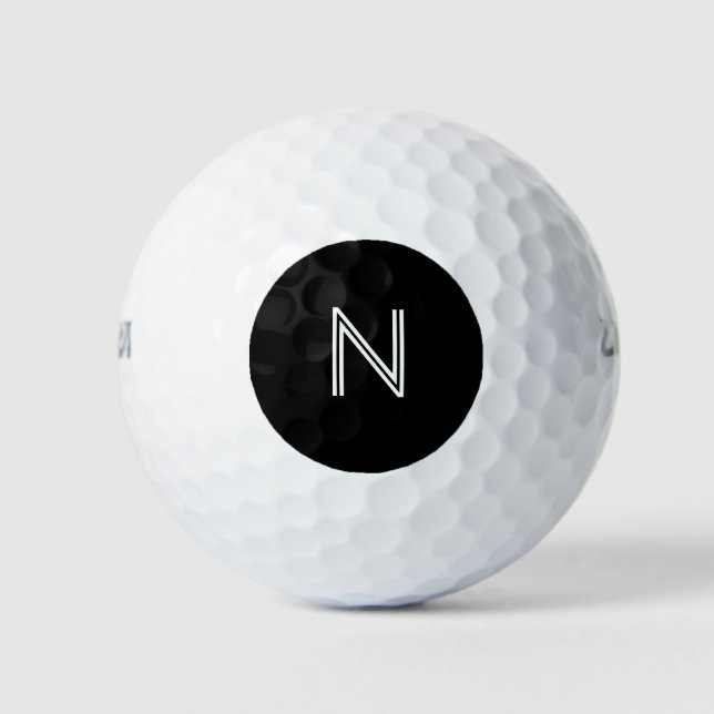Modern White Font Black Circle Monogram Golf Balls (Front)