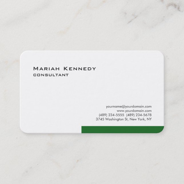 Modern White Forest Green Simple Plain Minimalist Business Card (Front)