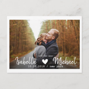 Modern white frame heart PHOTO SAVE THE DATE Announcement Postcard