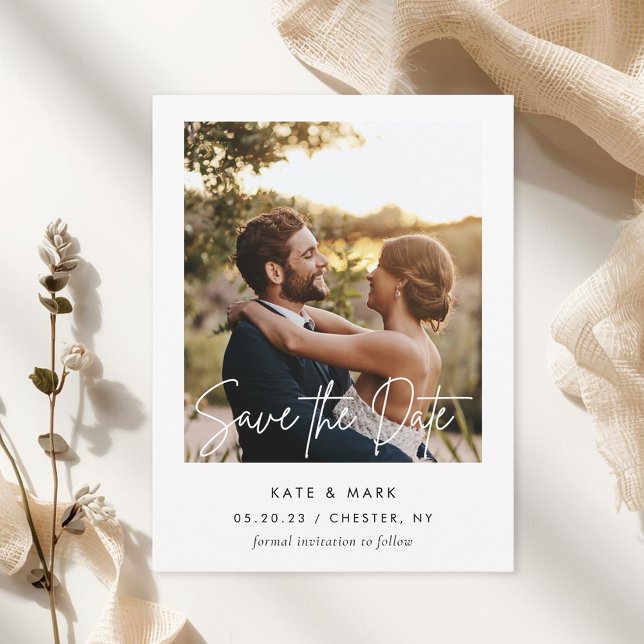 Modern White Frame Photo Save the Date Postcard (Creator Uploaded)