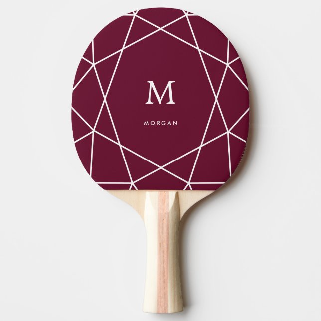 Modern White Geometric and Monogram | Merlot Ping Pong Paddle (Front)
