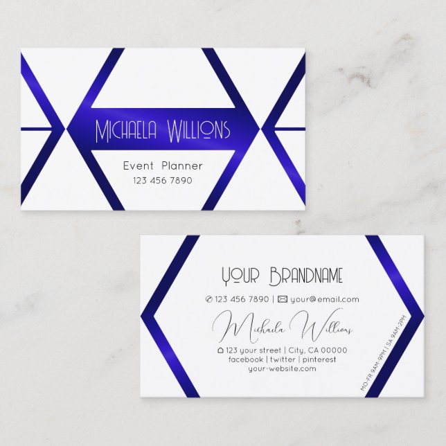 Modern White Geometric Blue Shimmer Professional Business Card (Front/Back)