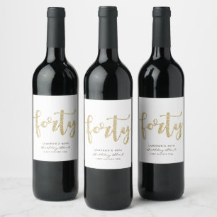 Modern White & Gold 40th Birthday Personalised Wine Label