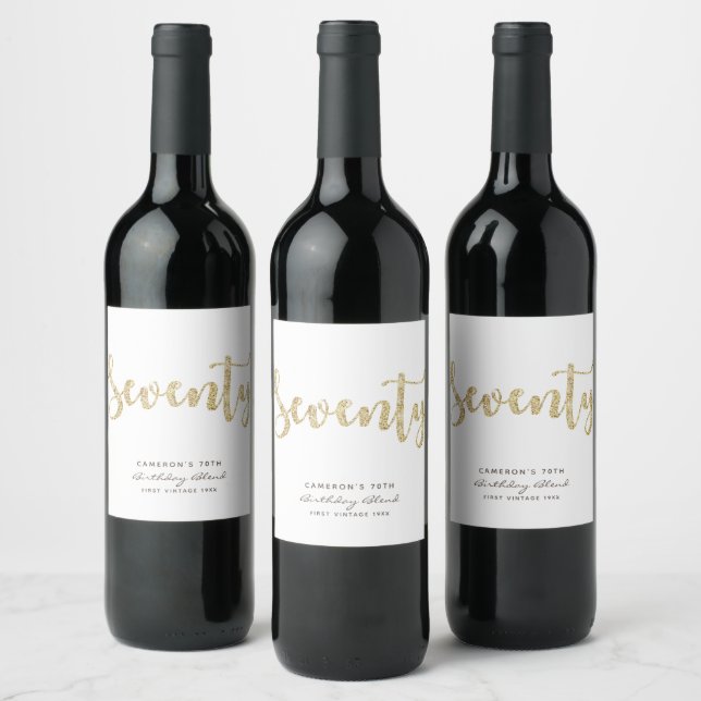 Modern White Gold 70th Birthday Personalised Wine Label (Bottles)