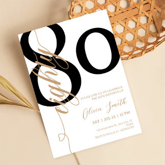 Modern White & Gold 80th Birthday Party Invitation