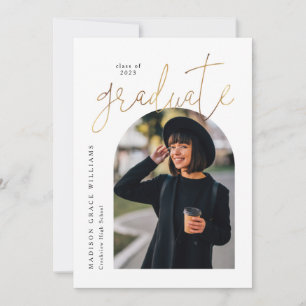 Modern White Gold Arch Graduation Invitation