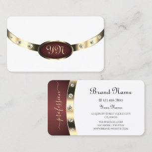 Modern White Gold Burgundy with Monogram Diamonds Business Card