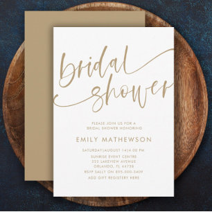 Modern White & Gold Calligraphy Bridal Shower Invitation