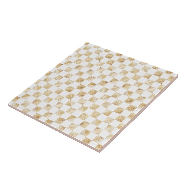 Modern White Gold Chequerboard Pattern Ceramic Tile (Side)