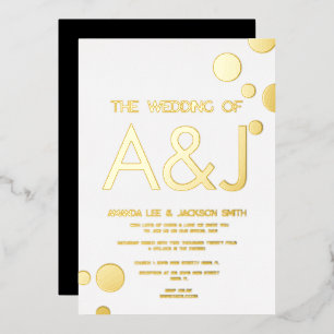Modern White Gold Dots Wedding  Foil Invitation