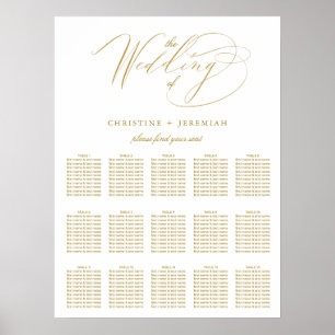Modern White Gold Elegant Script Wedding Seating Poster