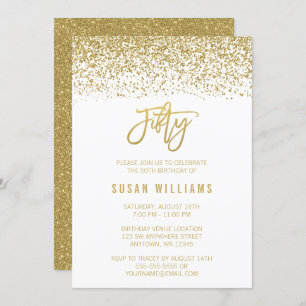 Modern White Gold Faux Glitter 50th Birthday Invitation