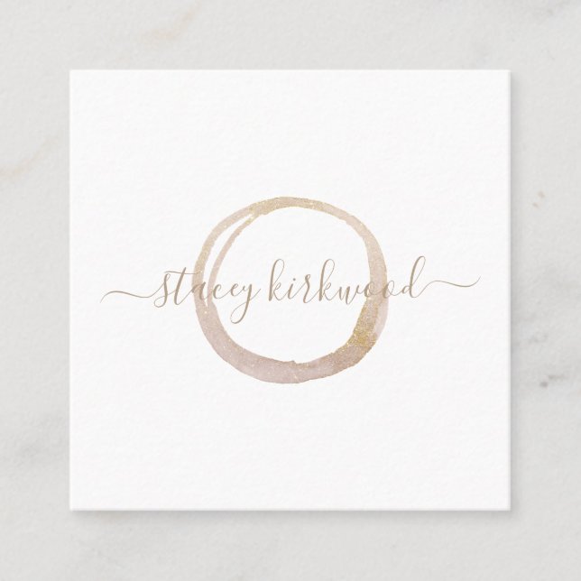 Modern White Gold Faux Glitter Circle Logo Square Business Card (Front)