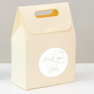 Modern White Gold Flourish Thank You Favour Classi Classic Round Sticker