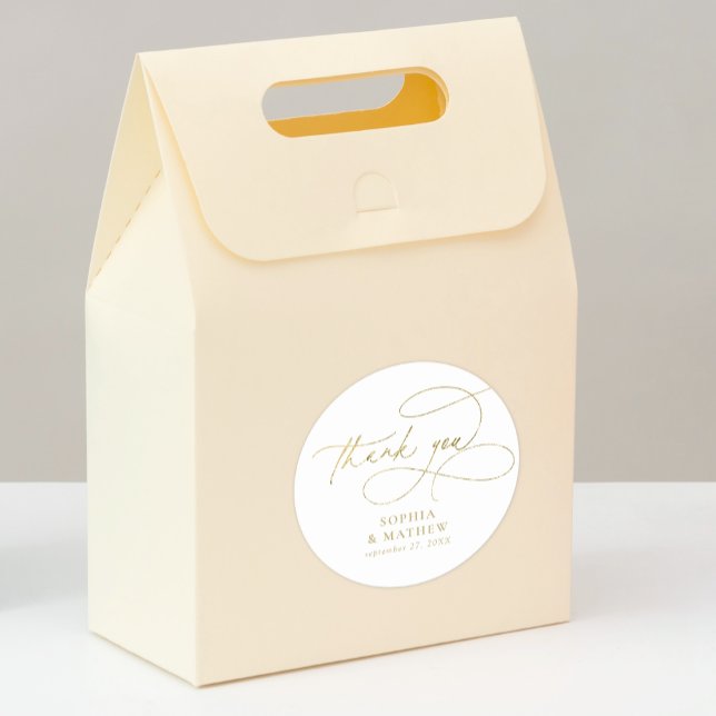 Modern White Gold Flourish Thank You Favour Classi Classic Round Sticker (Creator Uploaded)