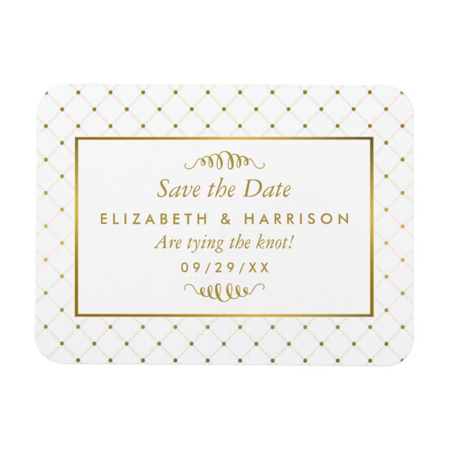 Modern White & Gold Foil Effect Save The Date Magnet (Horizontal)