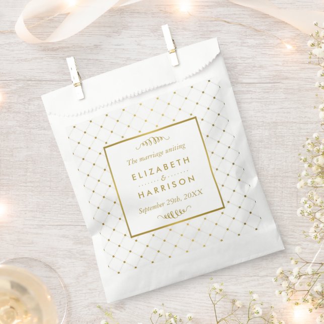 Modern White & Gold Foil Effect Wedding Favour Bag (Clipped)