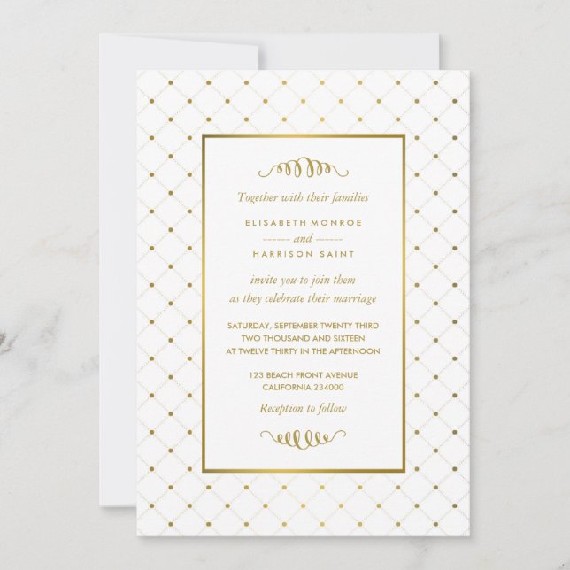 Modern White & Gold Foil Effect Wedding Invitation (Front)